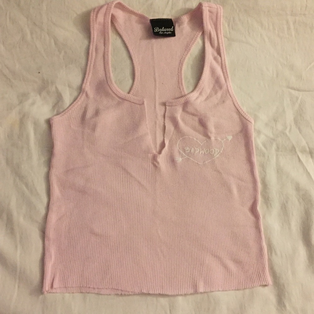 Badwood titty tank top light pink cropped small